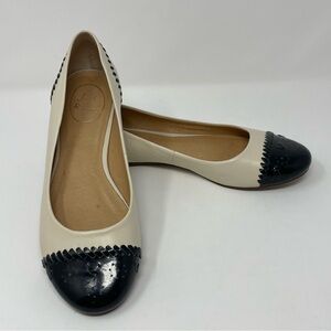 Jack Rogers Two Tone Ivory Leather Black Patent Leather Ballet Flats Women's 7